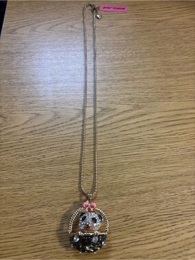Betsey Johnson Gold-Tone Pink Bow panda bear Pendant Necklace